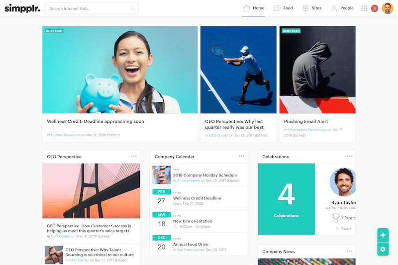 Employee engagement - Simpplr intranet homepage