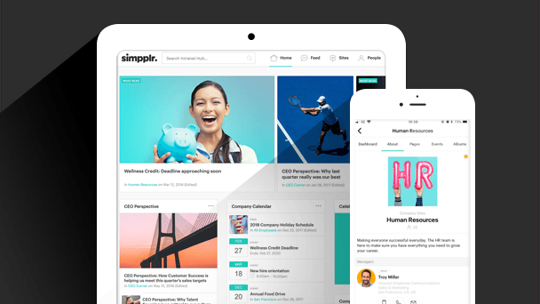 Simpplr mobile intranet homepage