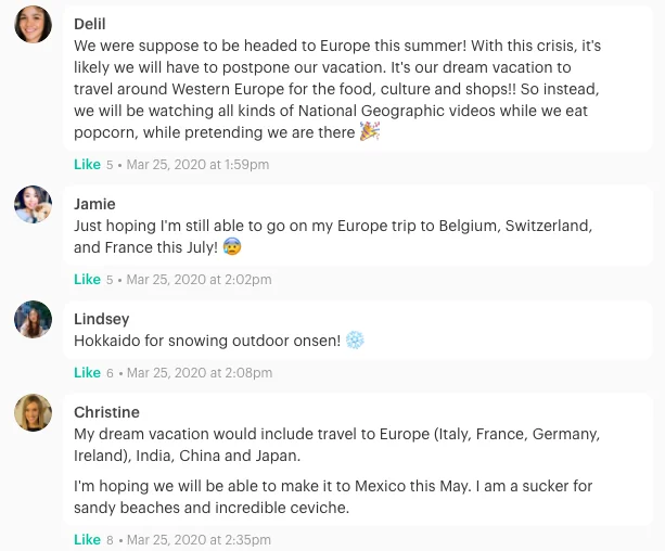 Remote team building - Intranet use case: comments on dream vacation spot