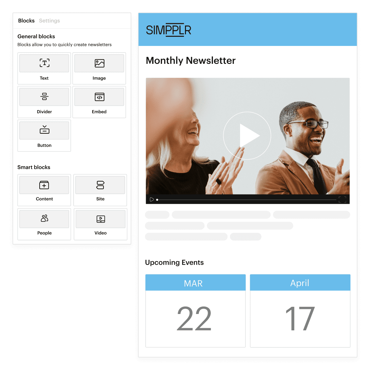 Simpplr newsletter template for effective and personalized internal communication among teams.