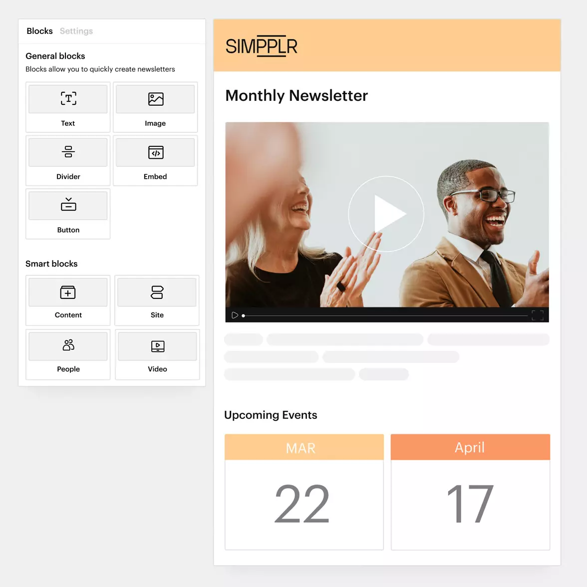 Simpplr newsletter: template for monthly newsletter to enhance collaboration and communication.