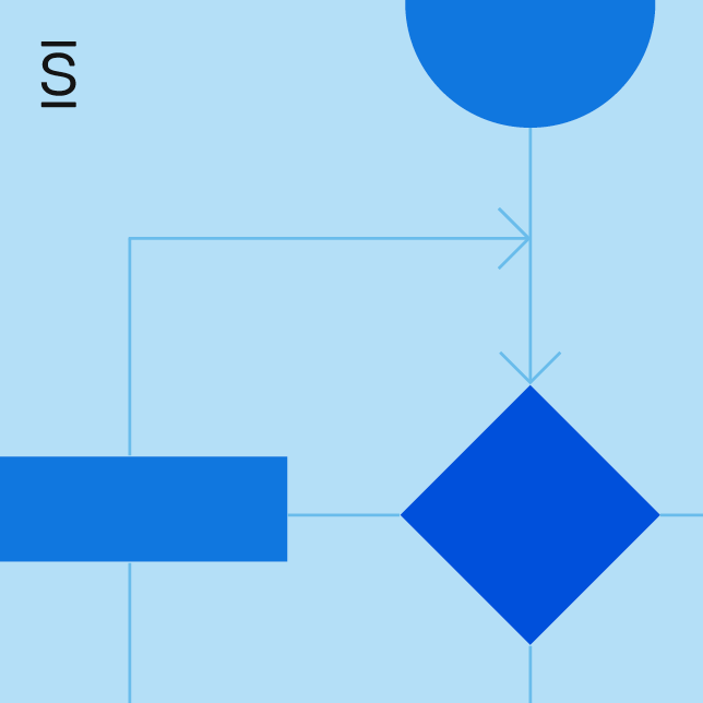 Find company voice - three blue shapes, semicircle, rectangle, diamond connected by arrows