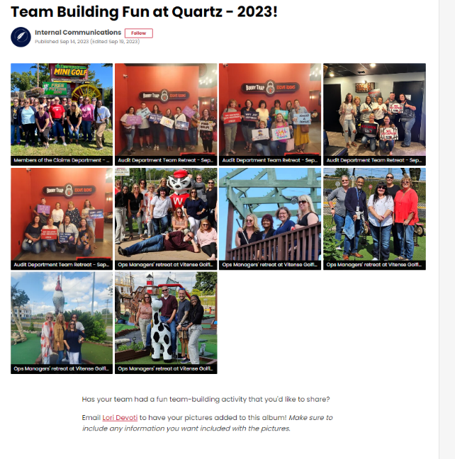 Best of Simpplr 2024 intranet contest winners - Quartz team building example