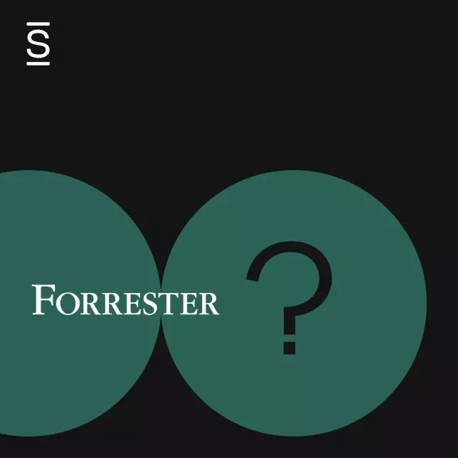 Forrester Report - black background with two green circles with "Forrester" superimposed on top