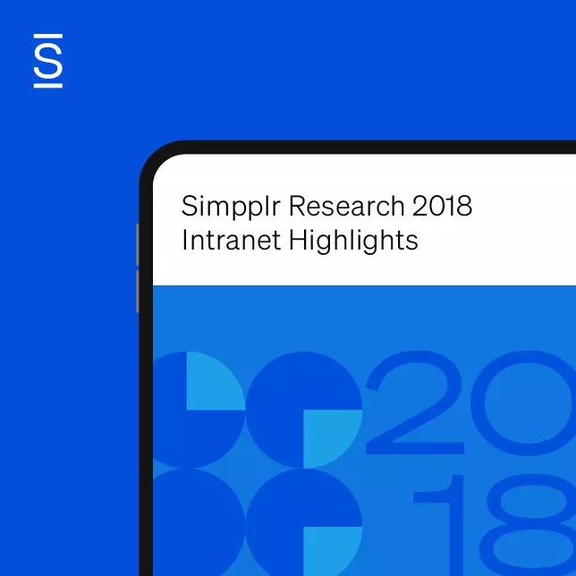 Simpplr research - blue background with banner for Simpplr Research 2018 Intranet Highlights