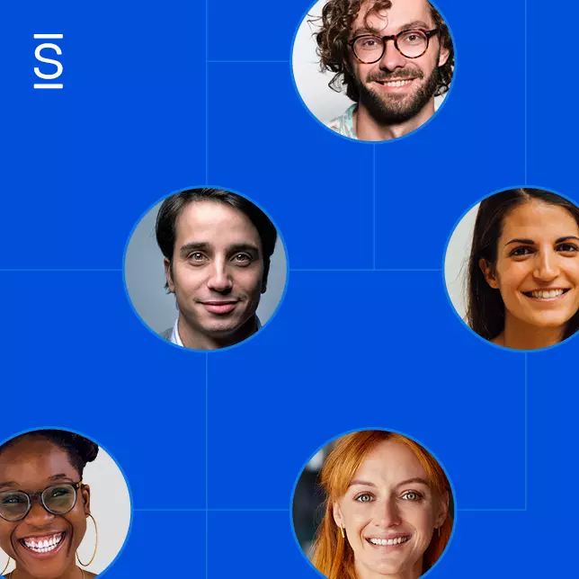 State of the Intranet - headshots of employees on a blue background