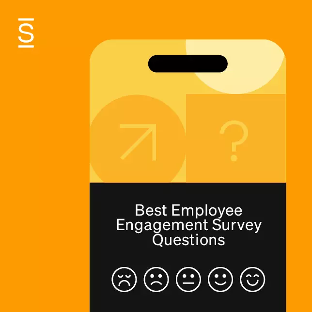 Employee engagement survey - employee engagement survey graphic set over orange background