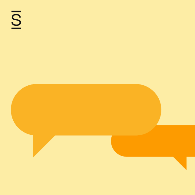 Communicative compliance - two orange speech bubbles on light yellow background