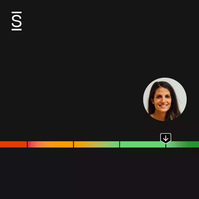 Intranet employee engagement - engagement measurement bar, with headshot of a smiling woman