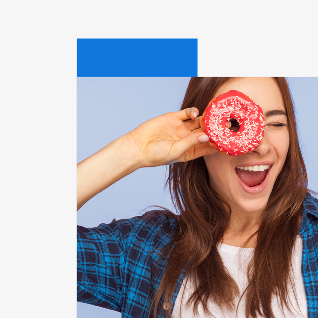 Employee connections - woman holding a donut to her face and looking through the donut hole