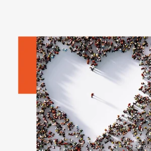 Community, connection, communication - crowd of people creating a heart