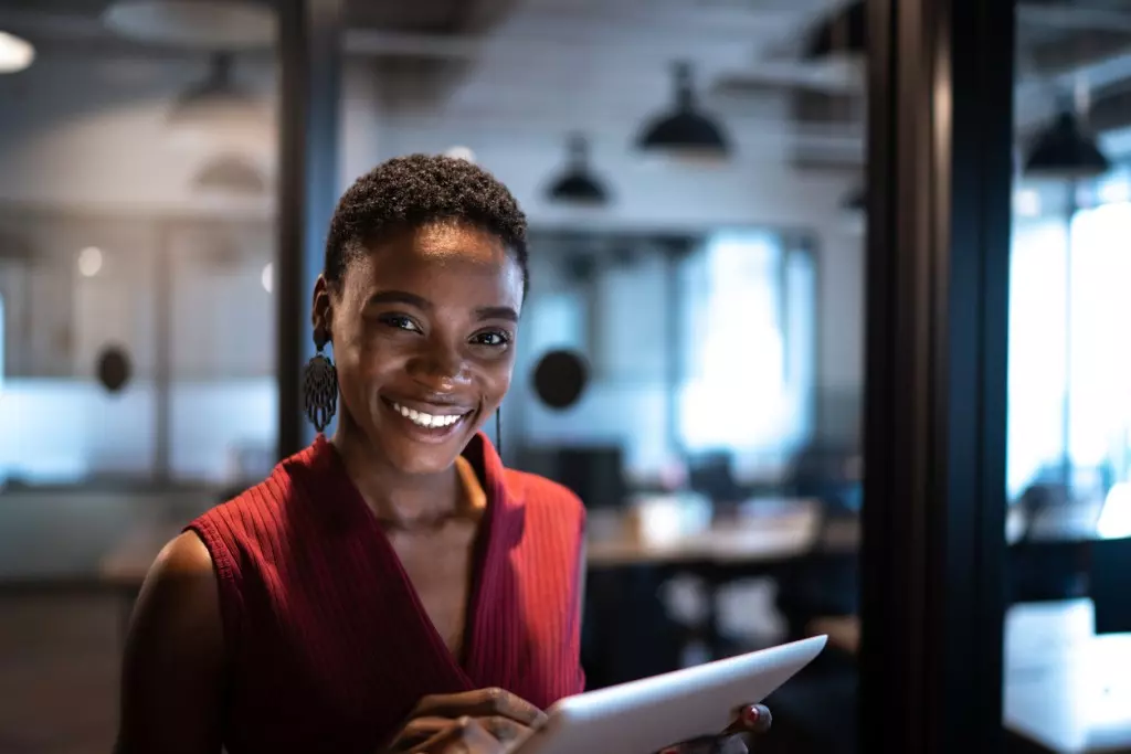 Smiling productive employee