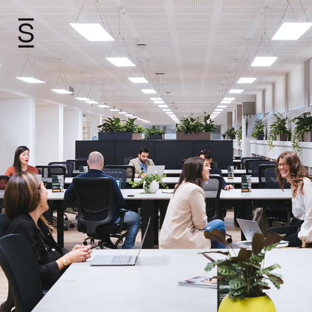 Hr and IT - wideshot of people interacting in a shared working space