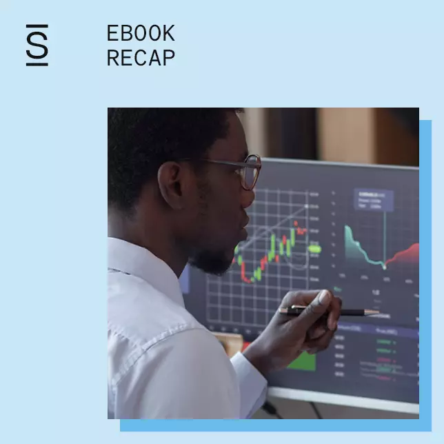 Financial services - ebook recap, man looking at computer screen with graphs