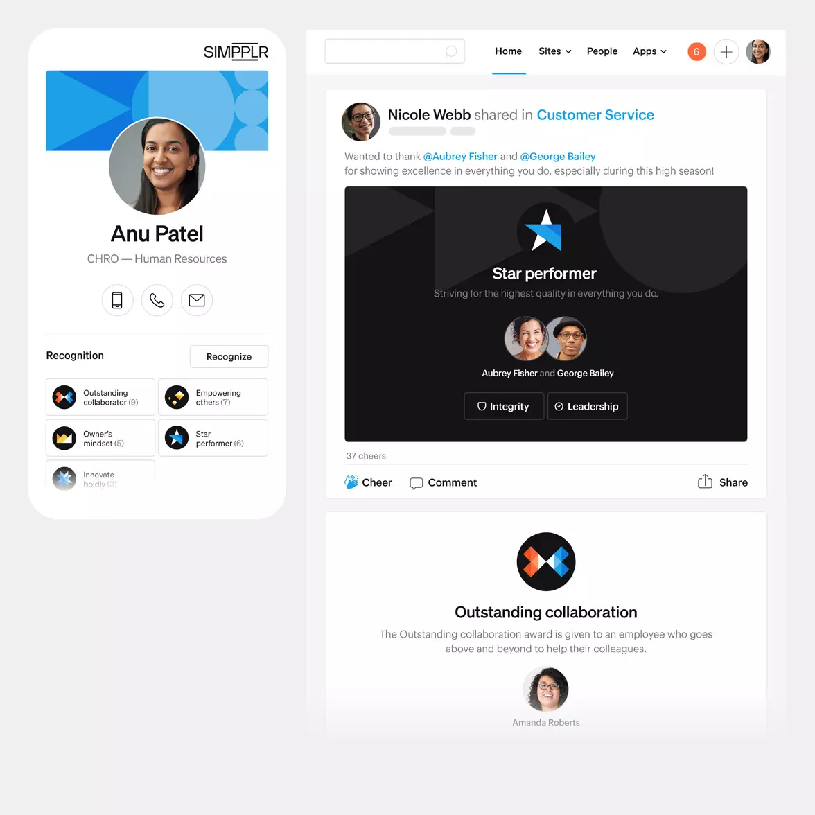 Simpplr product screenshot employee recognition program