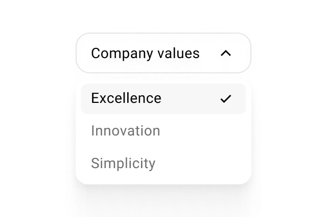 AI writing assistant - menu showing 3 options: excellence, innovation, simplicity