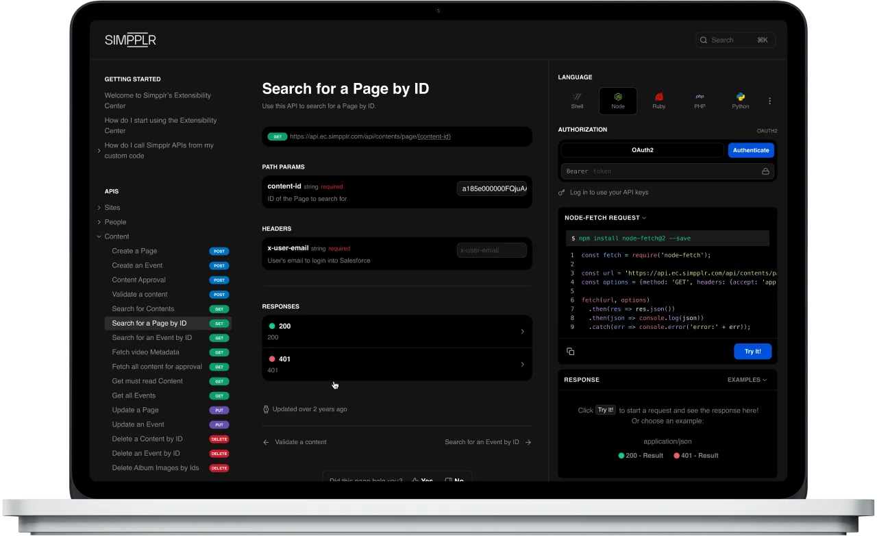 Simpplr integrations developers APIs