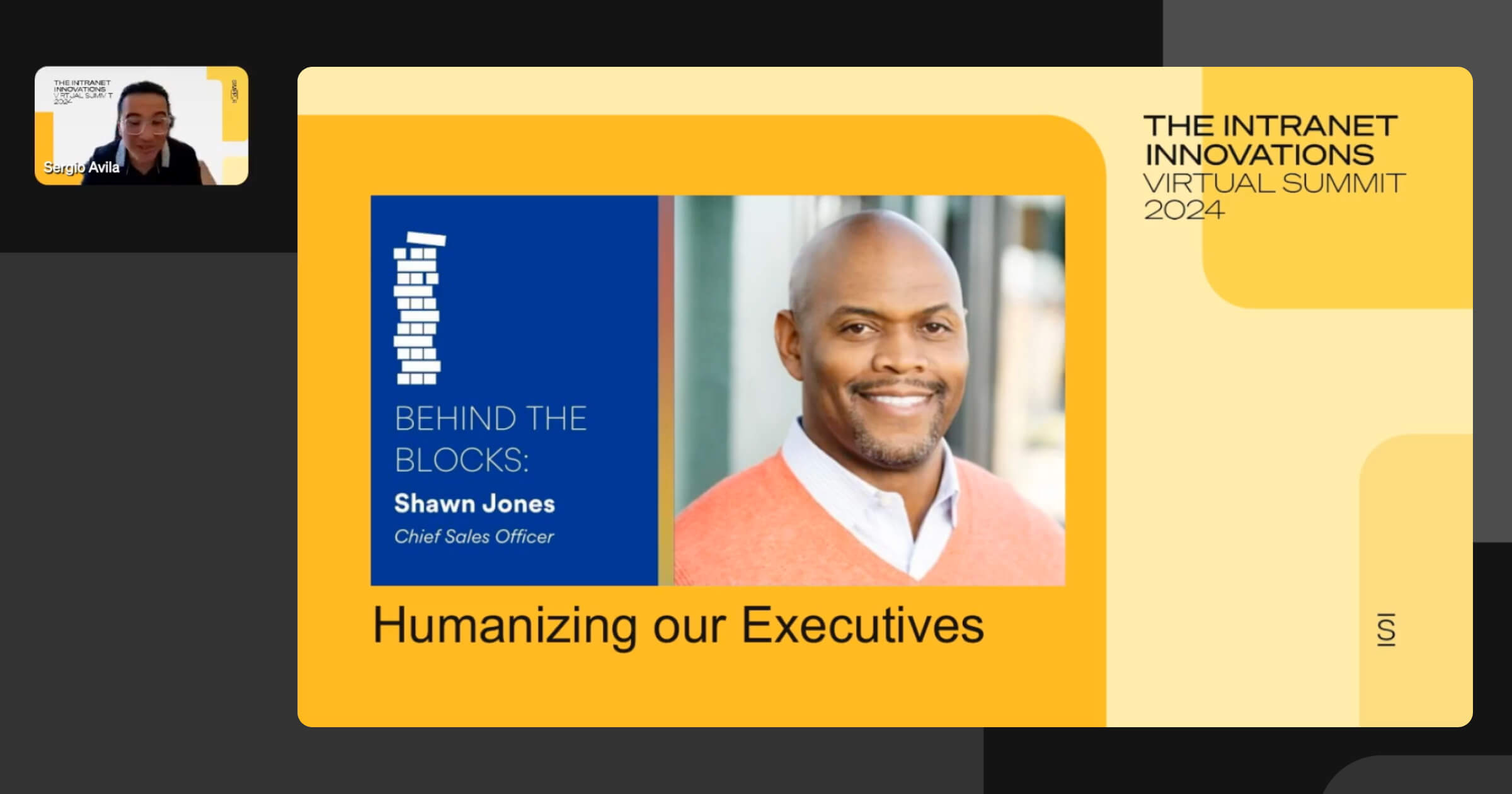 Intranet innovations - slide on humanizing executives with headshot of Shawn Jones