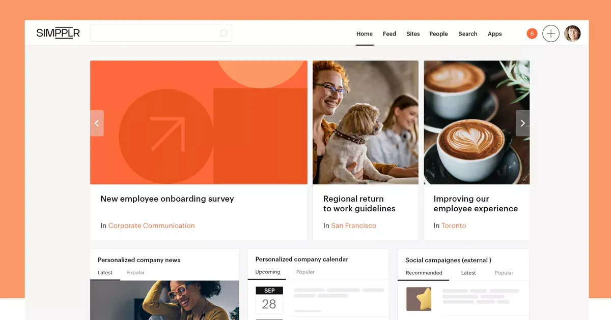 Simpplr homepage intranet platform example